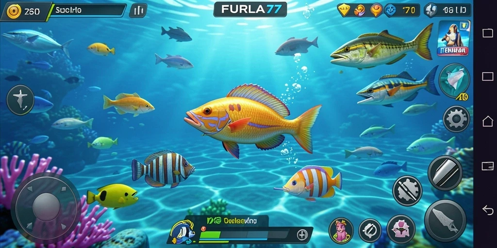 Tampilan gameplay seru FURLA77 saat menembak ikan.