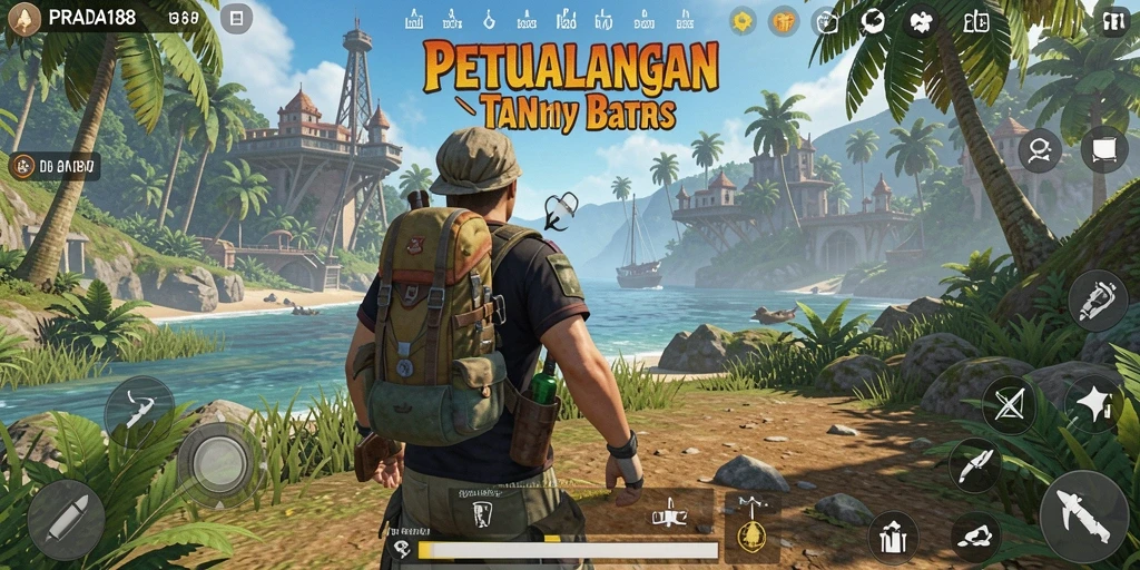 Screenshot gameplay PRADA188 menunjukkan eksplorasi dunia terbuka yang luas.